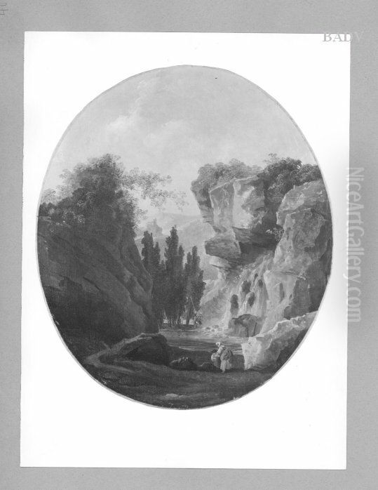 Landscape with rocks and waterfall Oil Painting by Hubert Robert