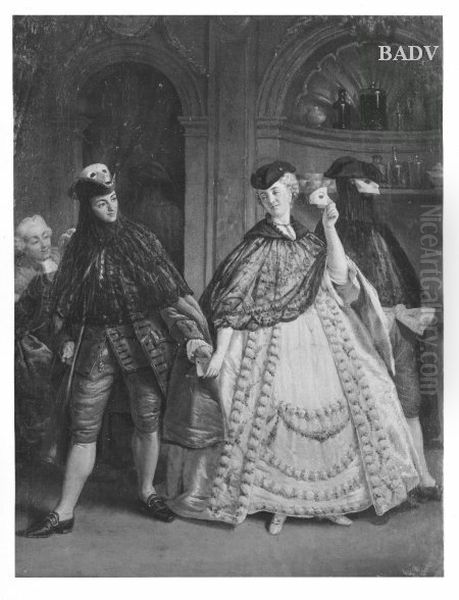 convensation scene with masks Oil Painting by Jean Jacques Flipart