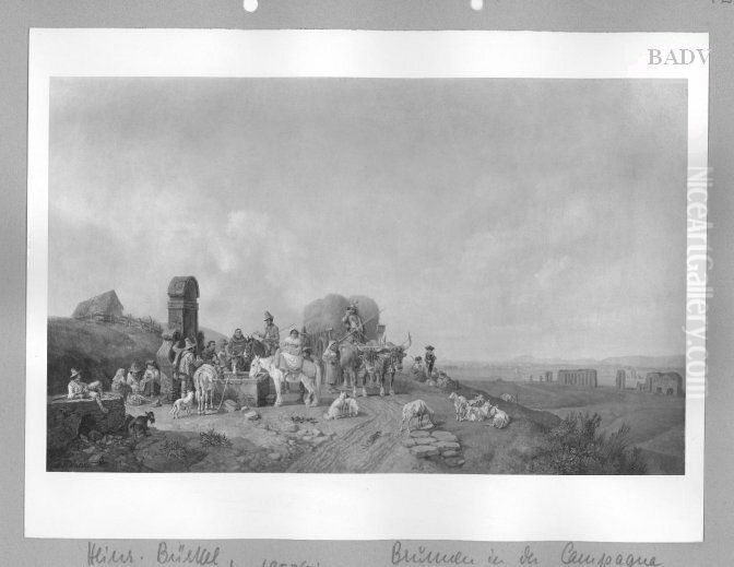 Rast am Brunnen in der Campagna Oil Painting by Heinrich Burkel