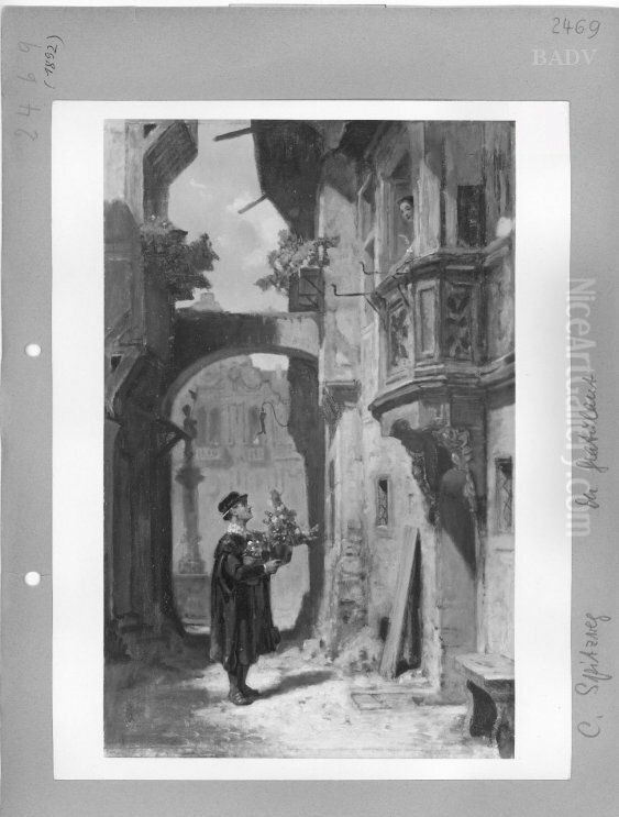 Der Gratulant Oil Painting by Carl Spitzweg