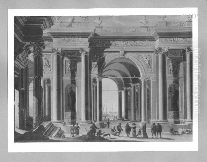 Inneres eines Porticus mit Ausblick auf das Meer Oil Painting by Niccolo Codazzi