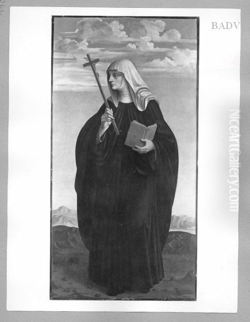 Altarflugel: Heilige in Nonnentracht mit Buch und Kruzifix Oil Painting by Marco D'Oggiono