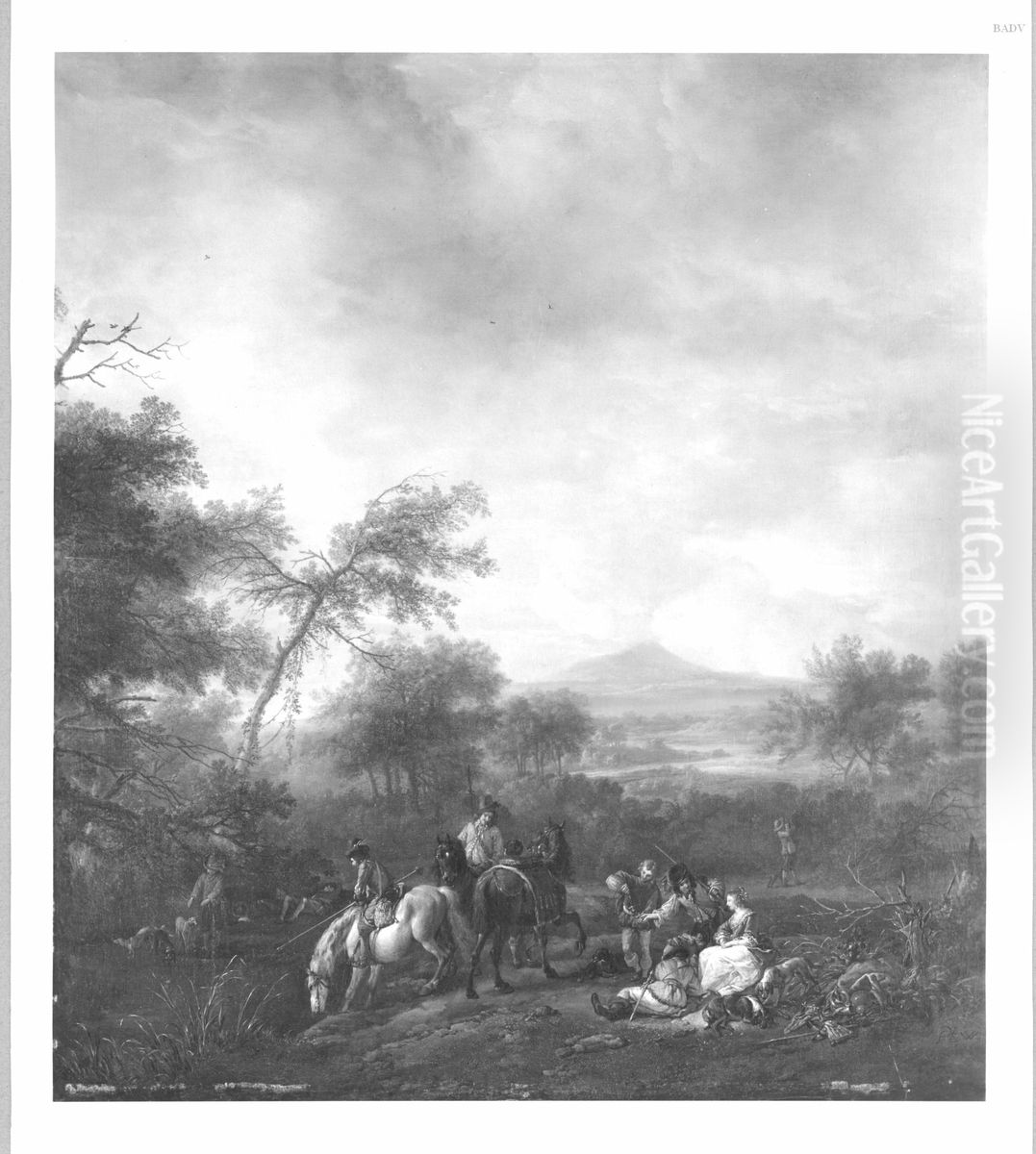 landscape with hunting party Oil Painting by Philips Wouwerman