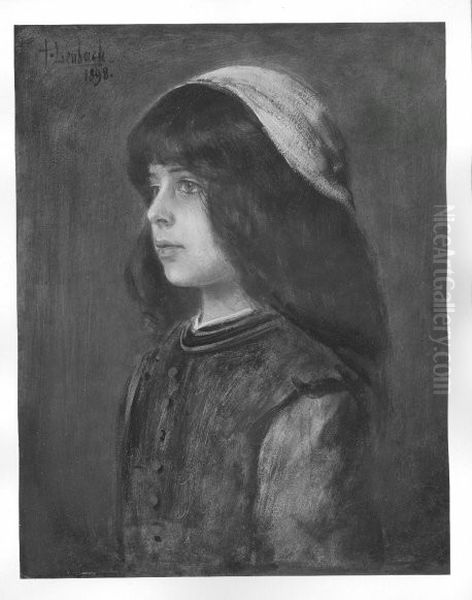 Portrait of a dark-haired girl Oil Painting by Lenbach Franz Von