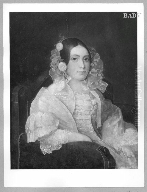 Damenbildnis in rosa Seidenumhang Oil Painting by Ferdinand Georg Waldmuller