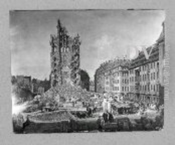 Abbruch der Kreuzkirche in Dresden Oil Painting by Bernardo Bellotto