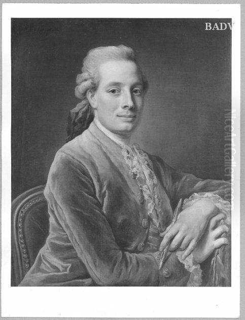 Selbstportrat mit rotem Samtrock Oil Painting by Johann Ernst Heinsius