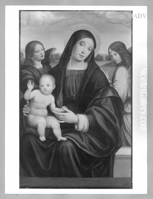 Madonna mit Kind und zwei Engeln Oil Painting by Francesco Francia