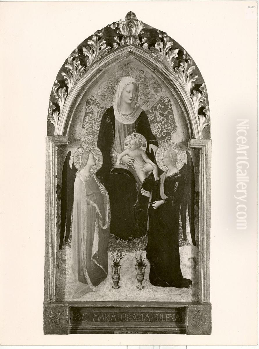 Madonna mit Kind und zwei Engeln Oil Painting by Masolino da Panicale