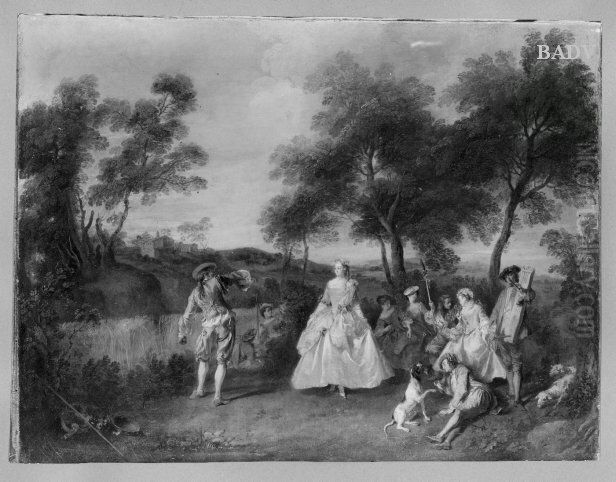 young people dancing in a park Oil Painting by Nicolas Lancret