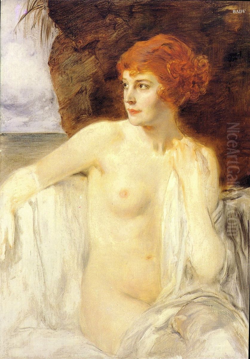 Portrait of a Lady ( nude ) Oil Painting by Friedrich August von Kaulbach