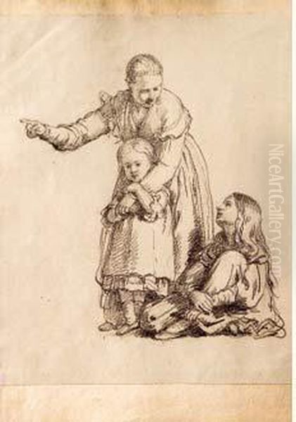 Femme Et Enfants Oil Painting by Alexandre-Francois Caminade