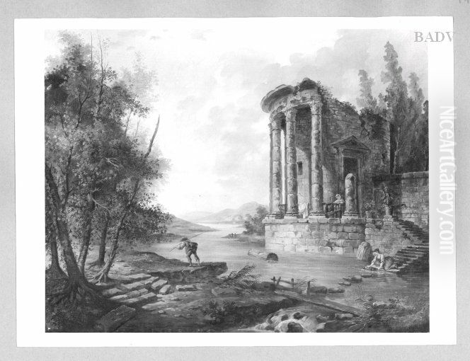 Landschaft mit Tempelruine und Staffage Oil Painting by Hubert Robert