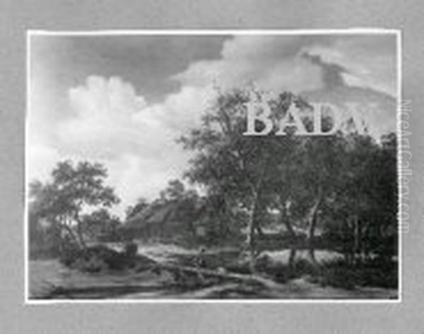 Hutte am Weiher unter Baumen Oil Painting by Meindert Hobbema