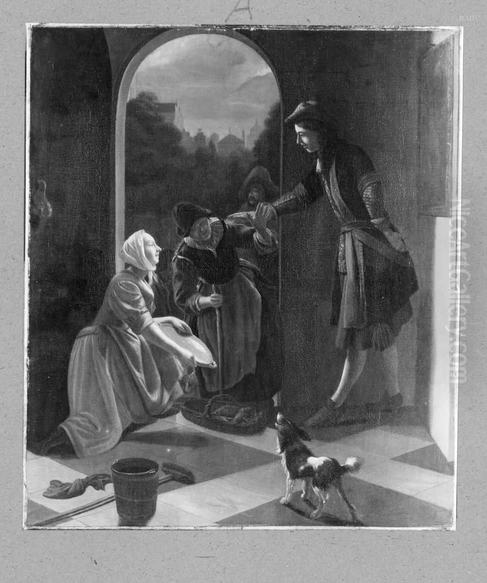 old woman selling fish Oil Painting by Jacob Ochtervelt