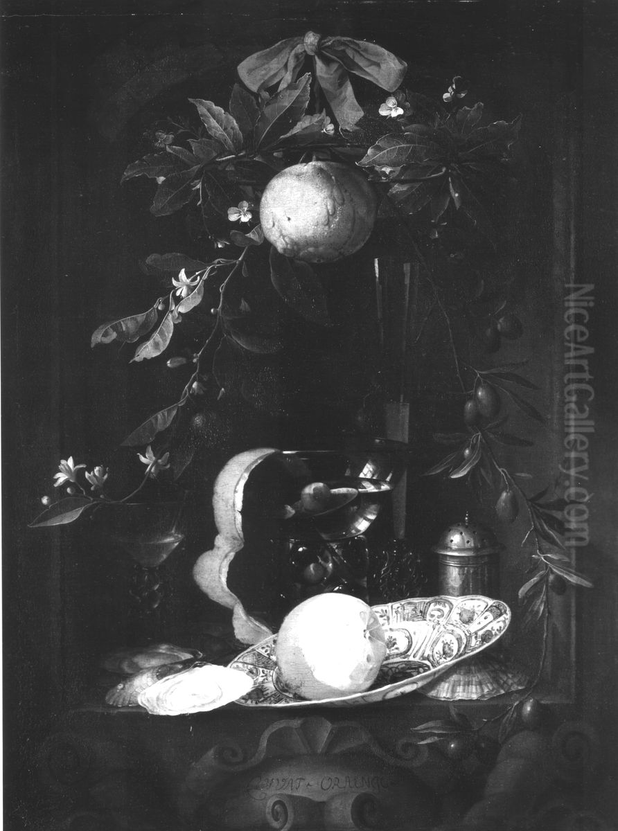 Stillleben mit Orangen, Delfter Teller und Pokal Oil Painting by Jan Davidsz. De Heem