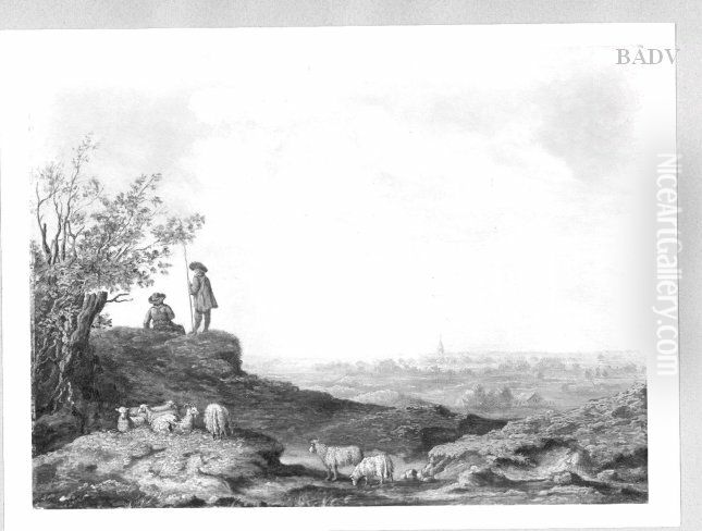 landscape with two shepherds Oil Painting by Aelbert Cuyp