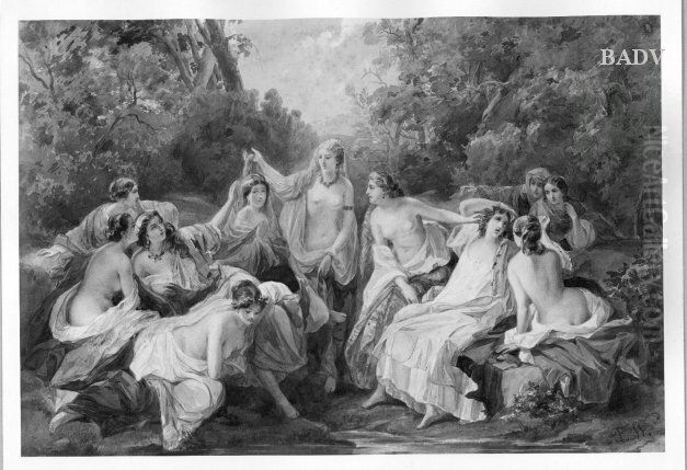 Gruppe halbbekleideter Frauen am Wasser Oil Painting by Franz Xavier Winterhalter