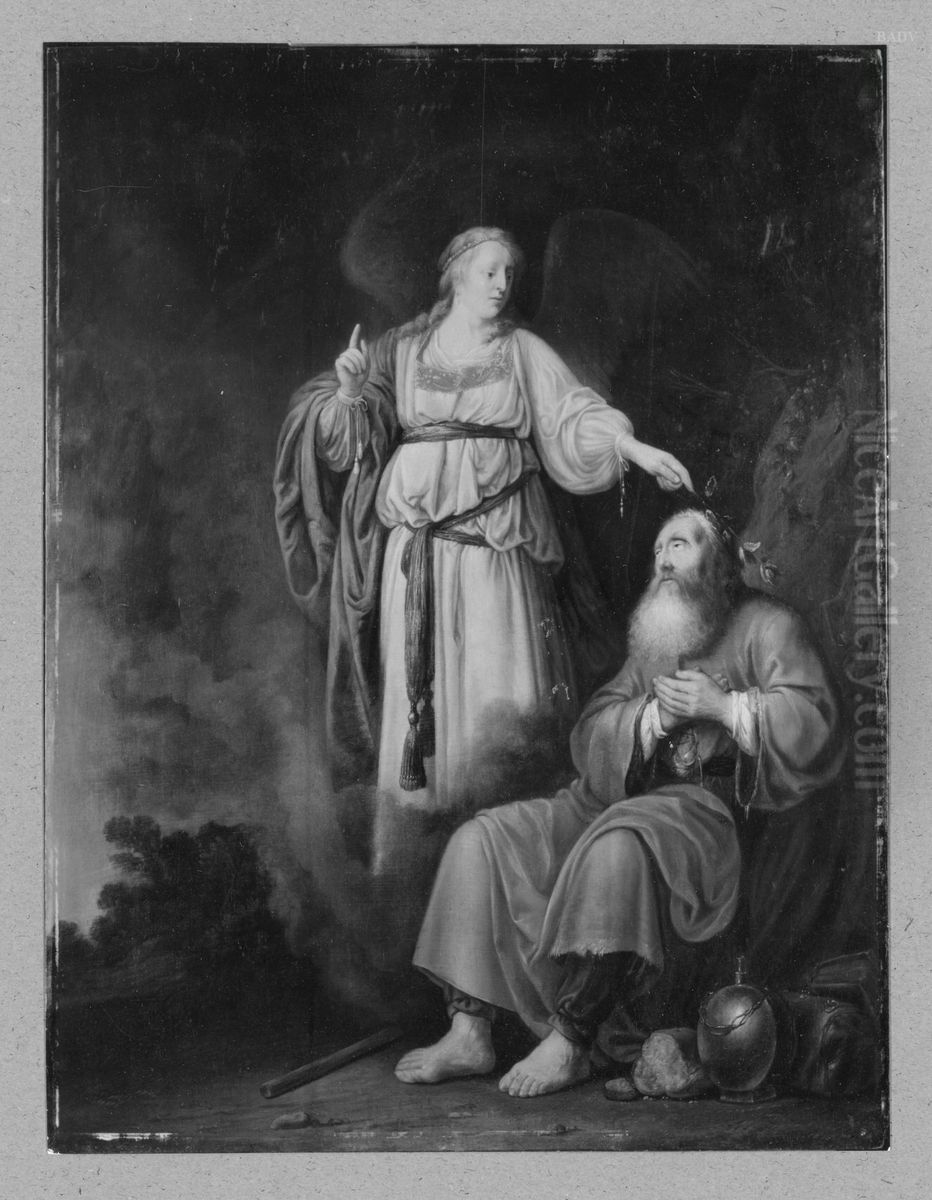 Alter Mann (Prophet Elia) und Engel Oil Painting by Ferdinand Bol