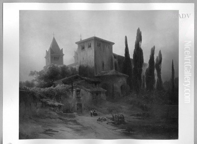 Italian monastery sunset Oil Painting by Carl Graeb