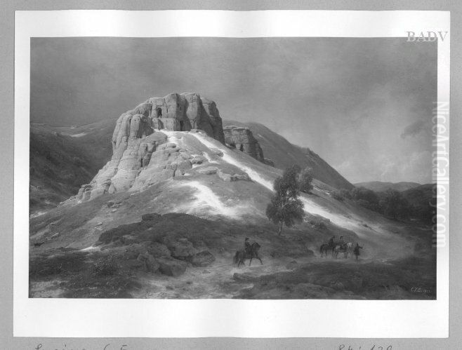 Mountain landscape with three riders Oil Painting by Karl Friedrich Lessing