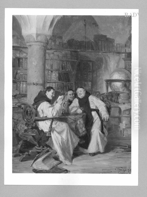 In der Klosterbibliothek Oil Painting by Eduard Von Grutzner