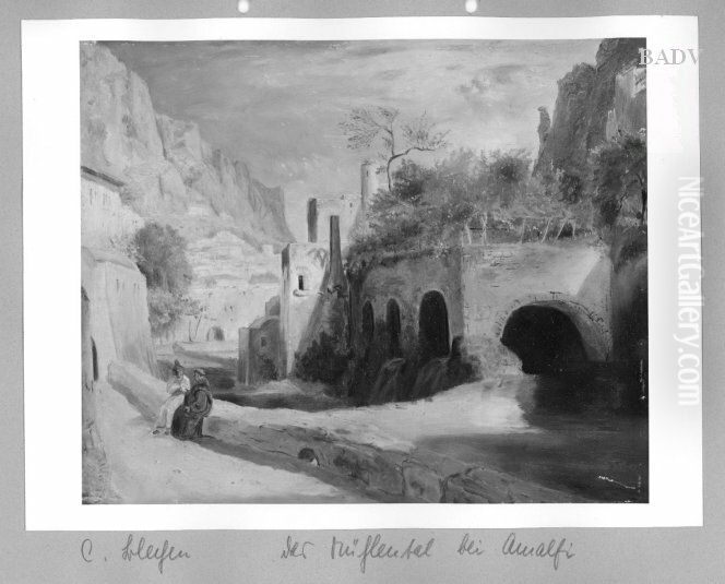 Muhlental bei Amalfi mit Kapuziner und Bauer Oil Painting by Carl Blechen