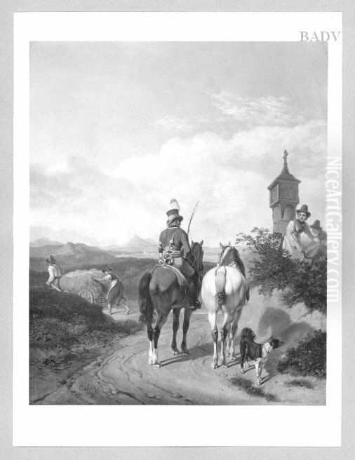 landcape meeting with the postman Oil Painting by Carl Wilhelm von Heideck