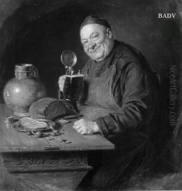 Monk with beer and food Oil Painting by Eduard Von Grutzner