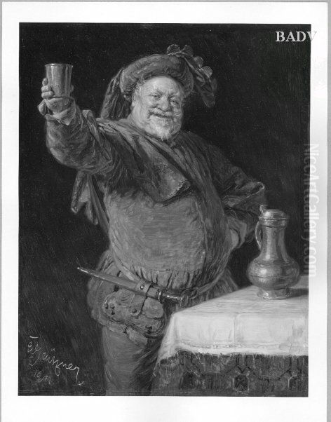 Falstaff zutrinkend Oil Painting by Eduard Von Grutzner