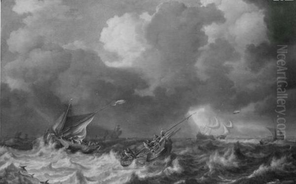 Stormy sea with boats Oil Painting by Bonaventura Peeters the Elder