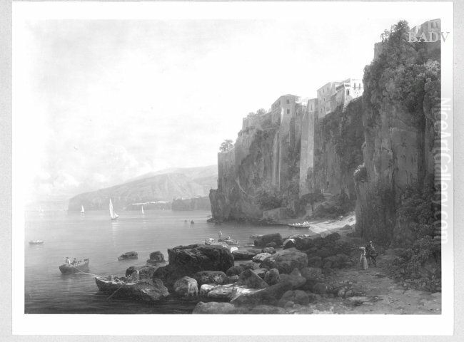 Rocky coast in Italy Oil Painting by Thomas Ender