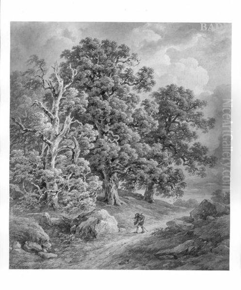 Eichen bei aufziehendem Gewitter Oil Painting by Josef Nikolaus Kriehuber