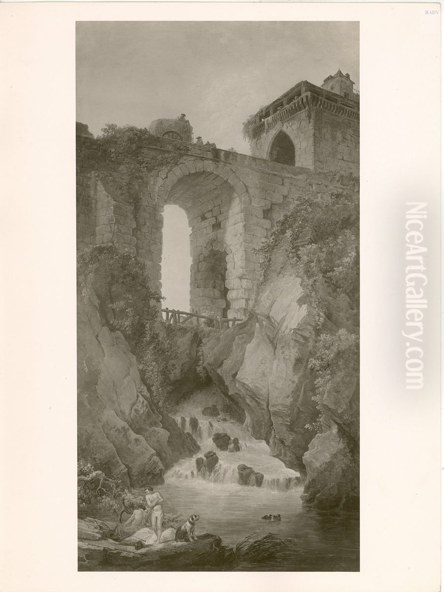 Landschaft mit Brucke und Staffage Oil Painting by Hubert Robert