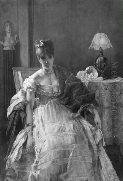 Bildnis der Gattin des Kunstlers im weissen Ballkleid Oil Painting by Alfred Stevens