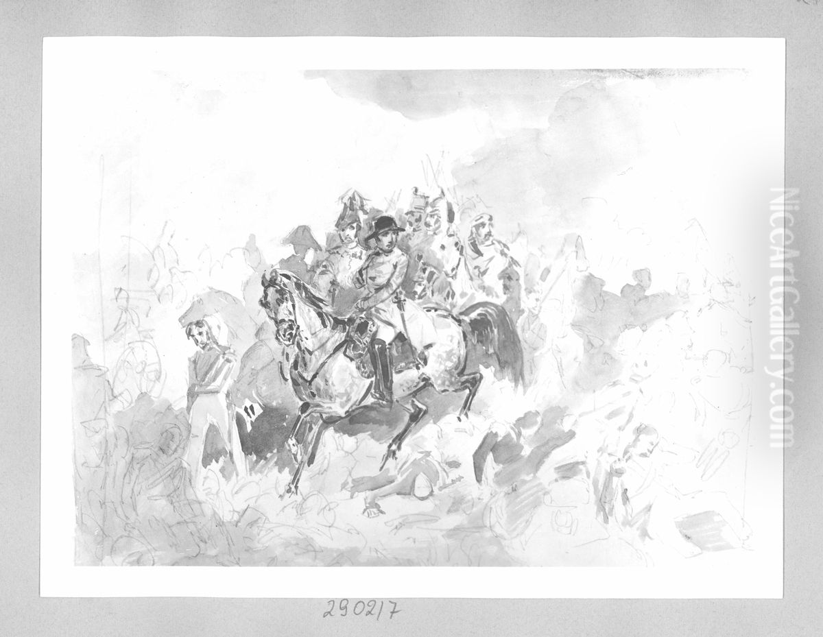 Napoleon zu Pferd, von Generalen und Truppe umgeben Oil Painting by Carl Blechen