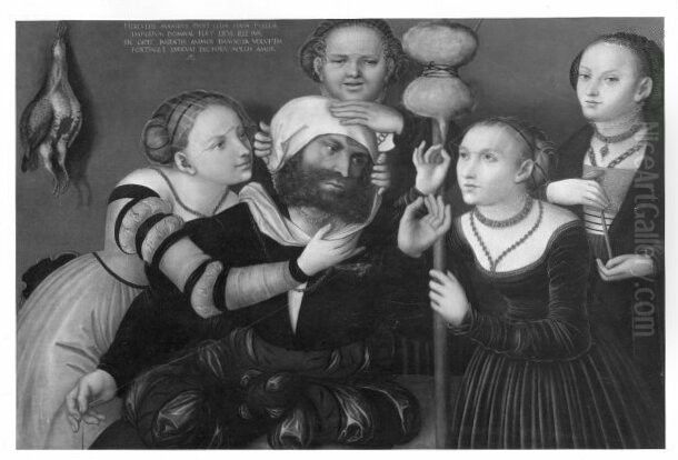 Herkules and four women Oil Painting by Lucas Cranach the Elder