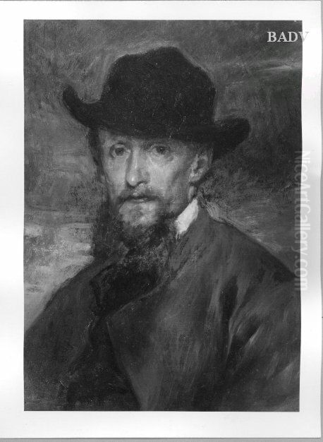 Mannliches Bildnis mit Hut, Maler Reinherz Oil Painting by Wilhelm Von Diez