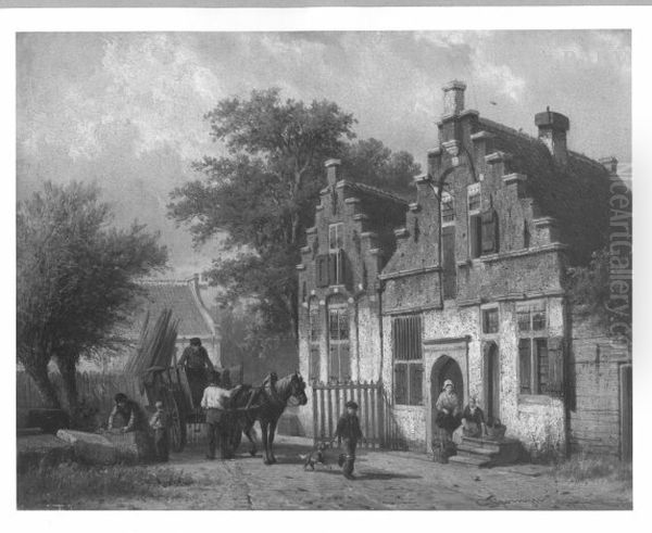 Street in the village of Brielle ( Holland) Oil Painting by Cornelis Springer