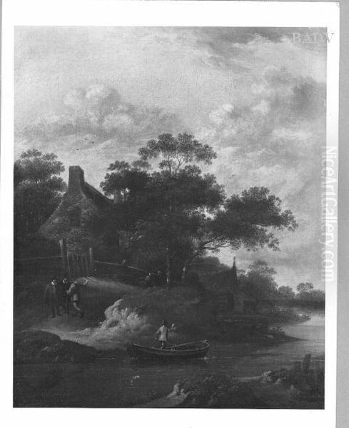 Hollandische Flusslandschaft mit Bauernhutten und Staffage Oil Painting by Jan Wijnants