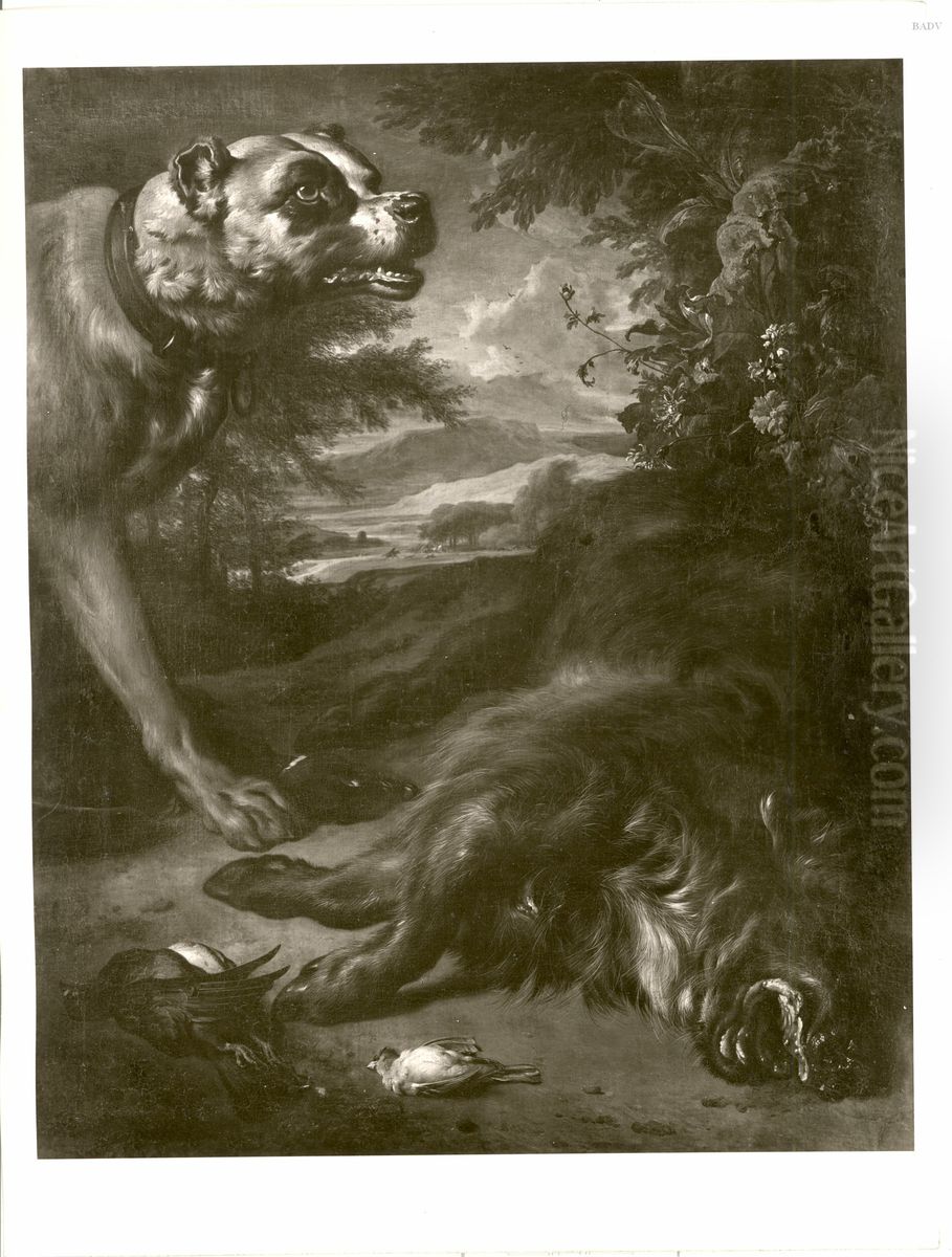 Grosser Hund mit erlegtem Eber und Vogeln Oil Painting by Jan Weenix