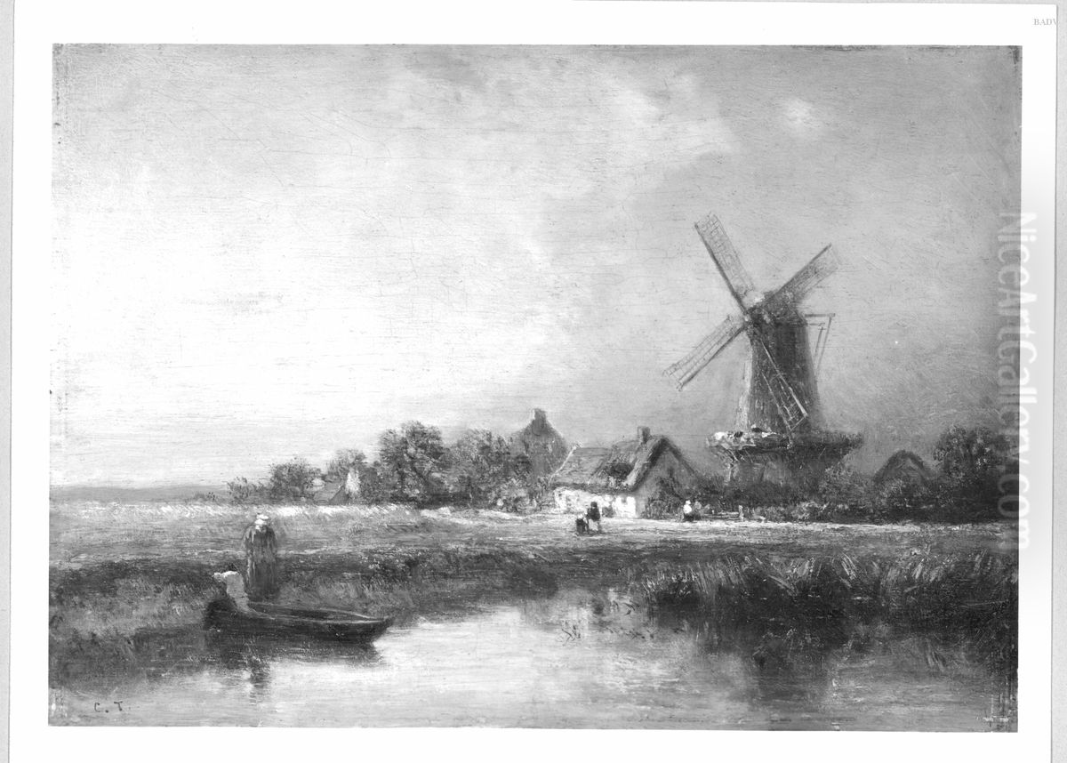 Landscape with mill Oil Painting by Constant Troyon