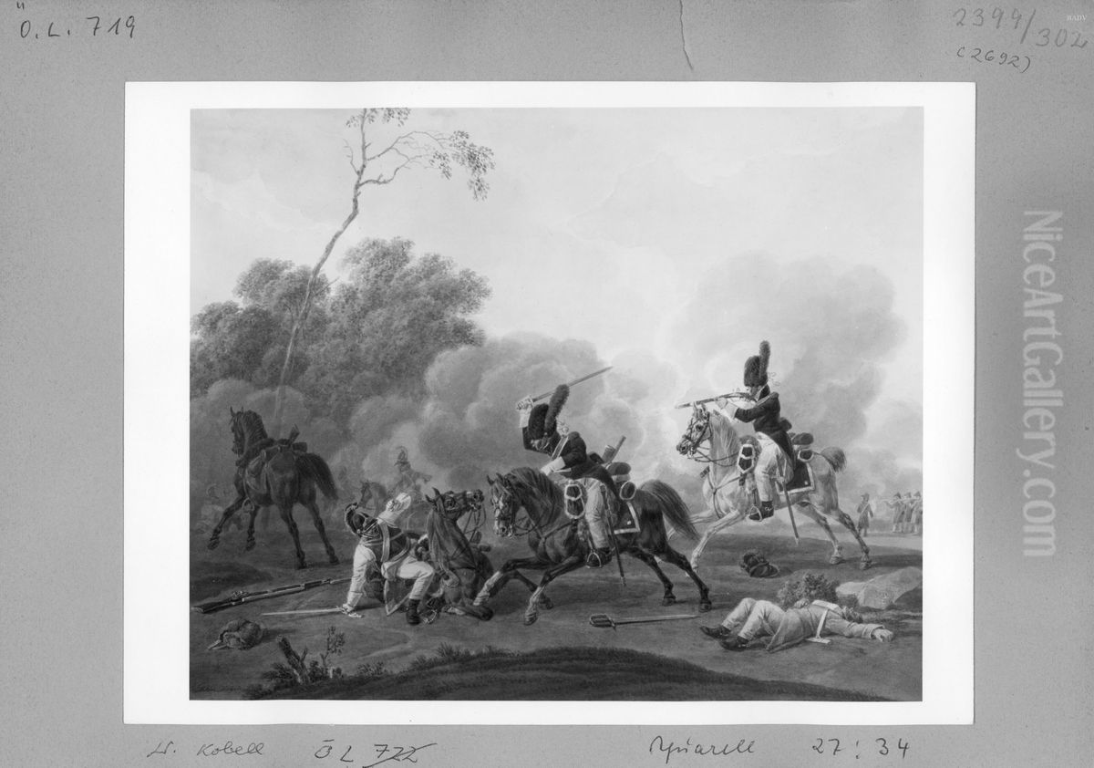 Reitergefecht, im Vordergrund ein gesturzter Reiter Oil Painting by Wilhelm von Kobell (1766-1853)