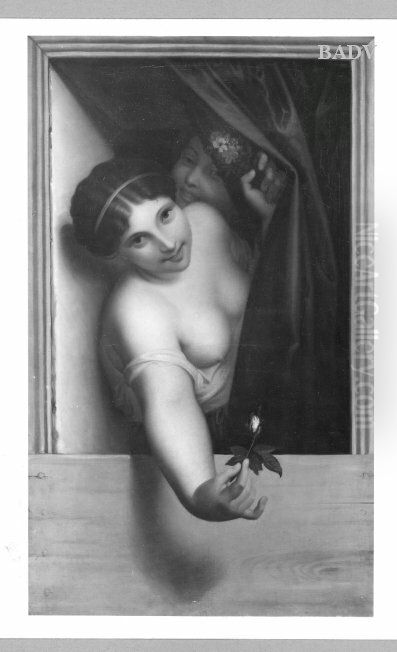 2 girls at a window Oil Painting by Antoine Wiertz