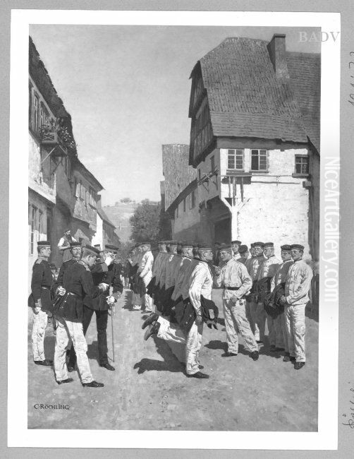Manover-Appell auf einer Dorfstrasse Oil Painting by Carl Rochling
