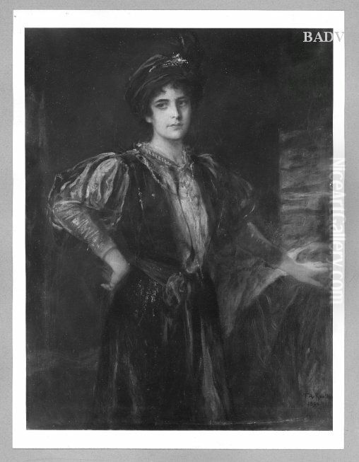 Damenbildnis mit Barett, Kniestuck Oil Painting by Friedrich August von Kaulbach