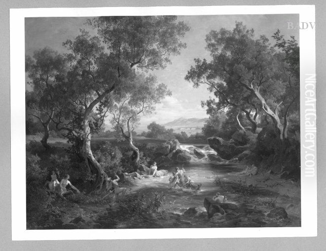 bathing centaurs + men Oil Painting by Friedrich, the younger Preller