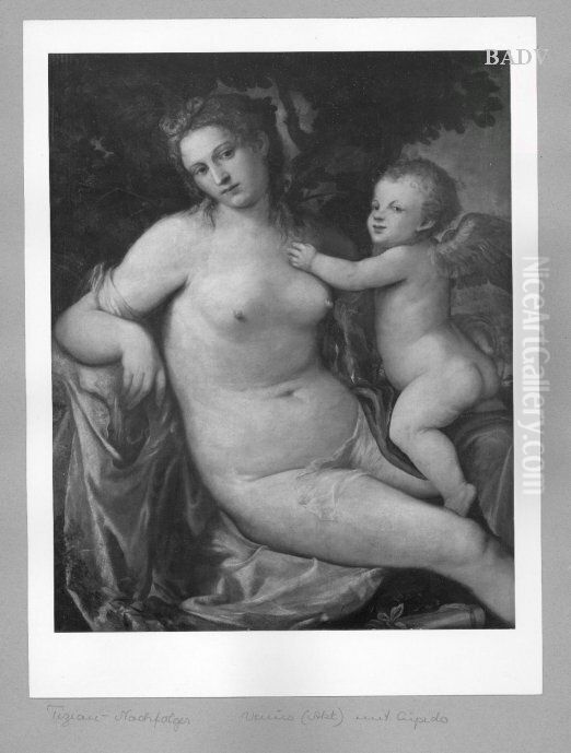 Sitting Venus and Amor Oil Painting by Titian
