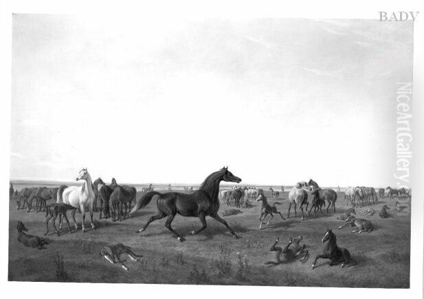 Araberpferde auf der Weide Oil Painting by Johann E. Gottlieb Prestel