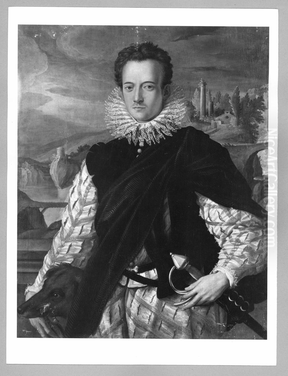 portrait of a gentleman with his dog Oil Painting by Bronzino